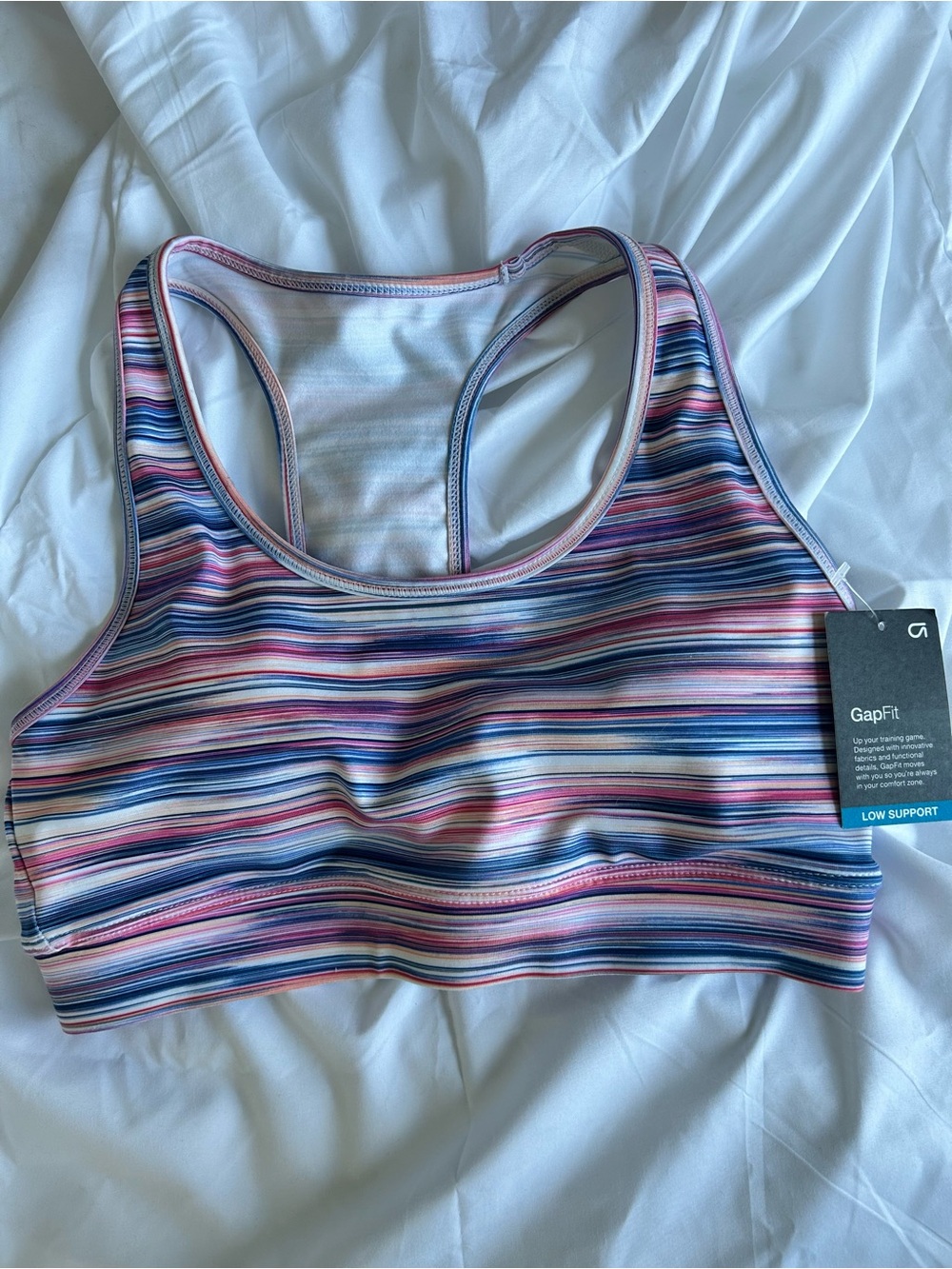 GAP Striped Racerback Sports Bra in Pink, Blue & White